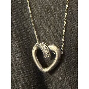 Sterling Silver Cubic Zirconia Open Heart Pendant Necklace 18" - #405